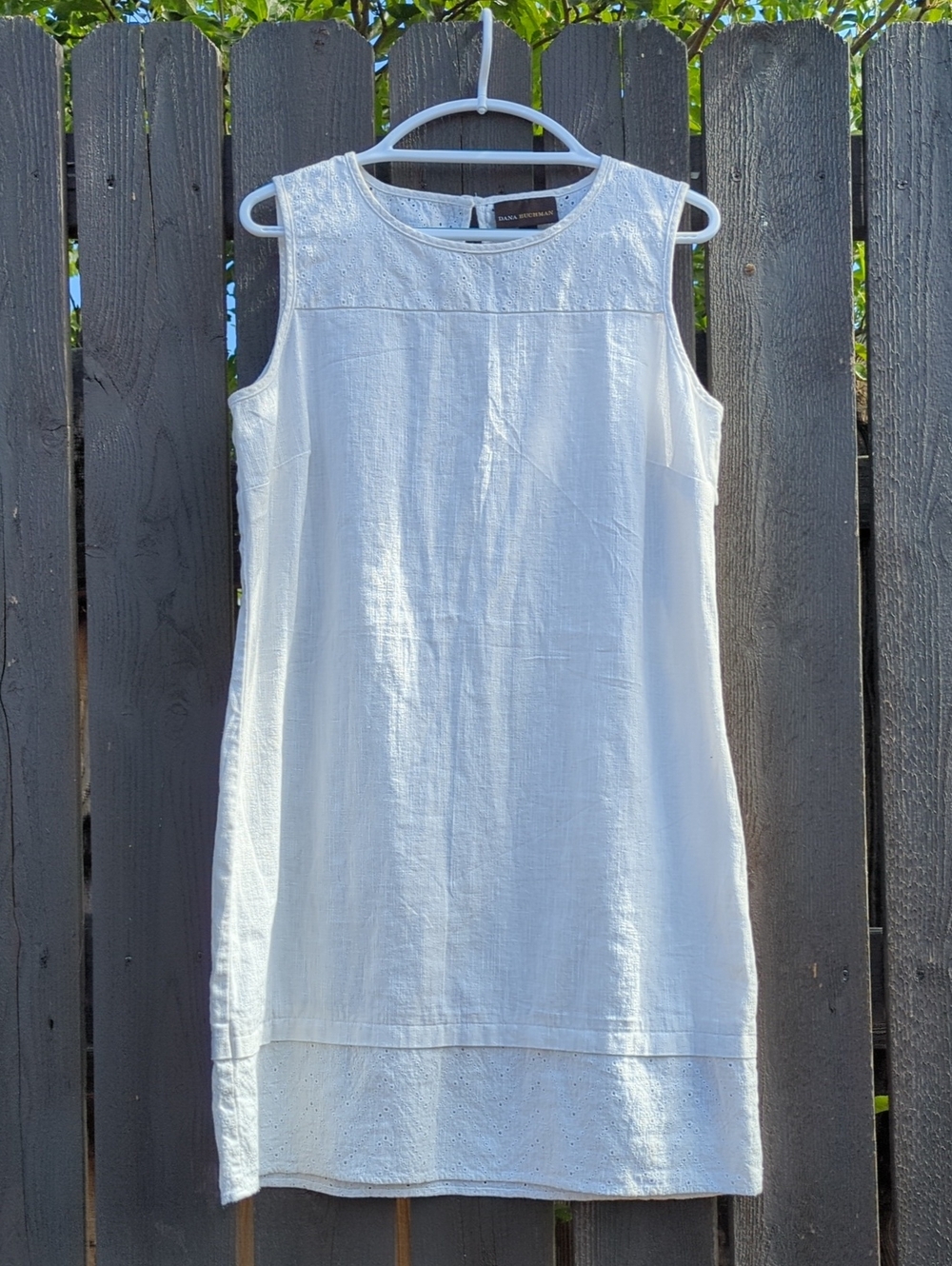 Dana Buchman Sleeveless Linen Shift Dress, Eyelet Details, Midi Length, Size 14